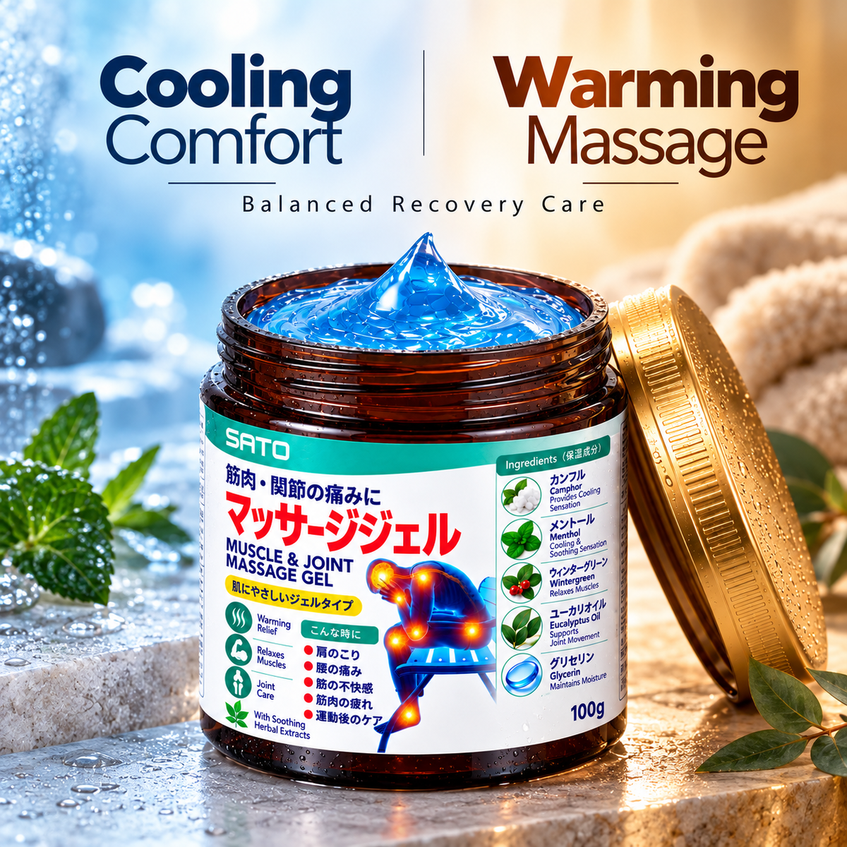 Cooling Comfort and Warming Massage, with the open jar