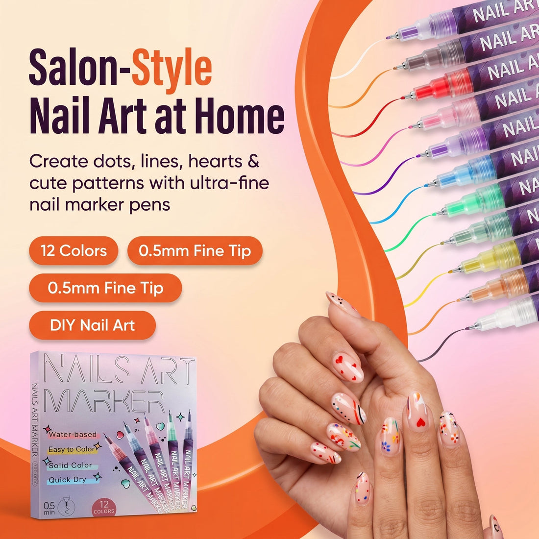 Nail Art Marker Pens – 12 Color DIY Nail Design Set