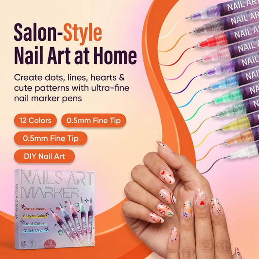 Nail Art Marker Pens – 12 Color DIY Nail Design Set