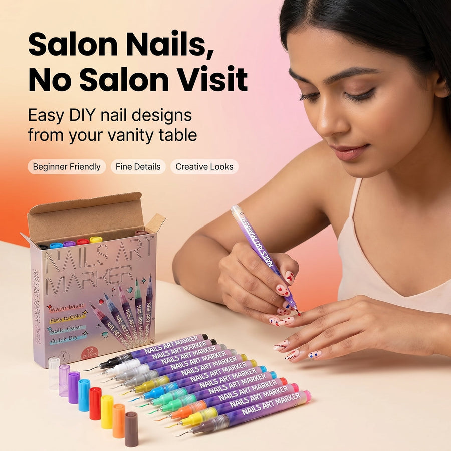Nail Art Marker Pens – 12 Color DIY Nail Design Set