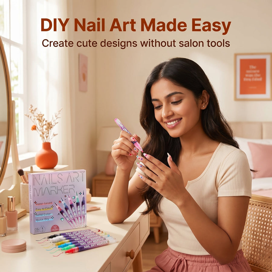 Nail Art Marker Pens – 12 Color DIY Nail Design Set