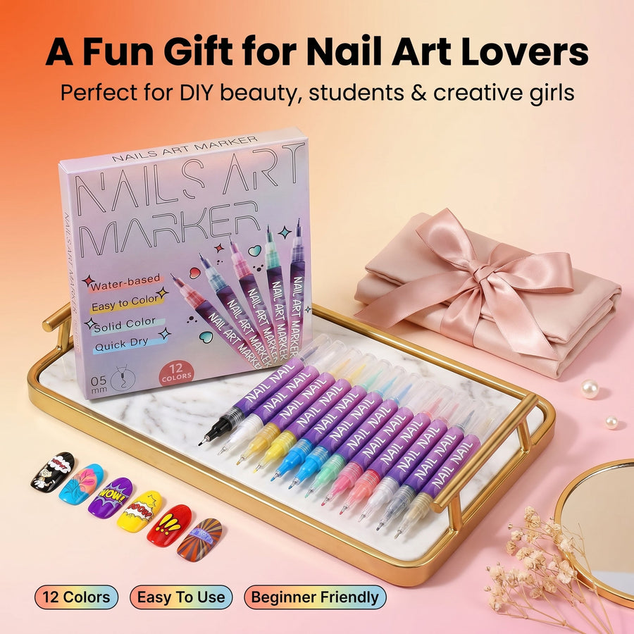 Nail Art Marker Pens – 12 Color DIY Nail Design Set