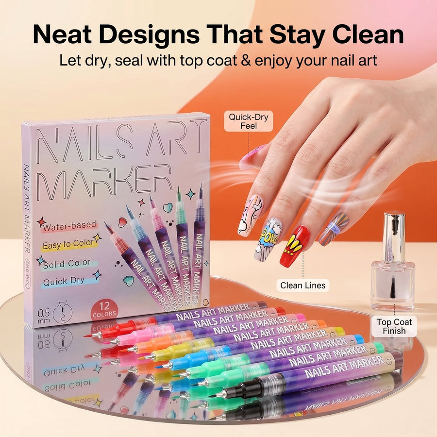 Nail Art Marker Pens – 12 Color DIY Nail Design Set