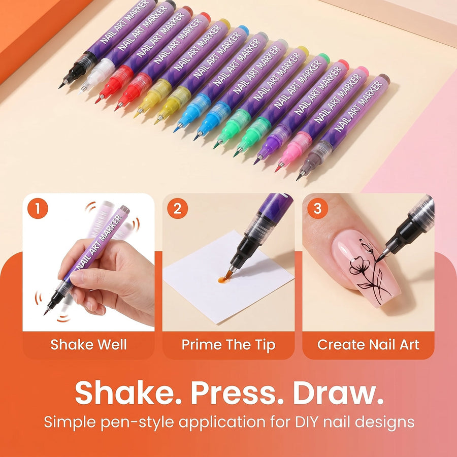 Nail Art Marker Pens – 12 Color DIY Nail Design Set