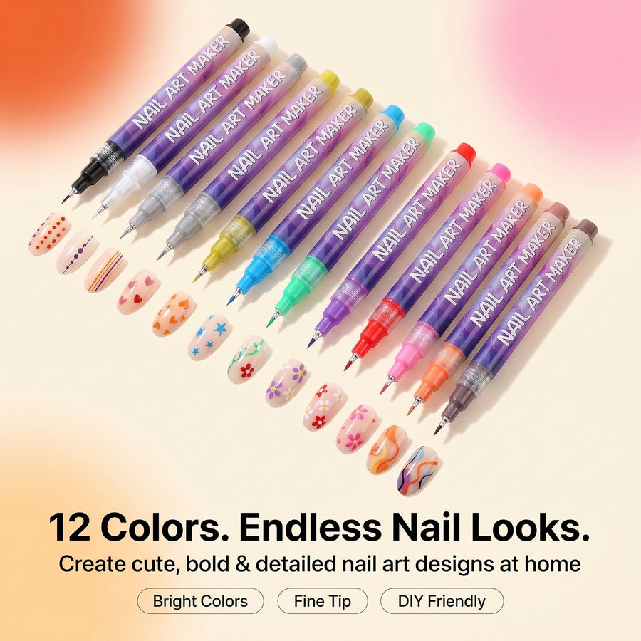 Nail Art Marker Pens – 12 Color DIY Nail Design Set