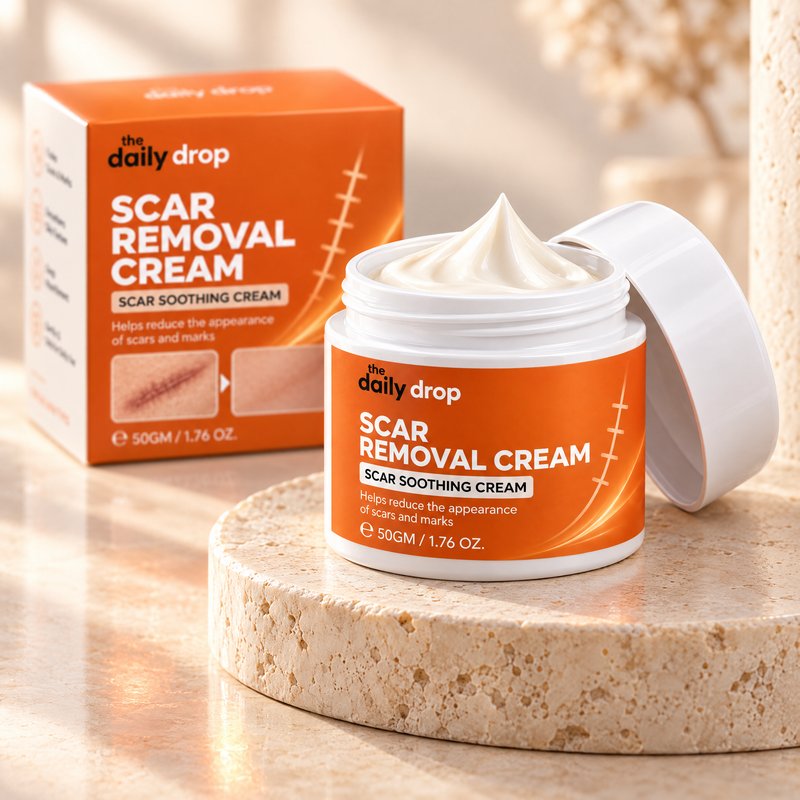 The jar and box on stone, 50 g scar soothing cream