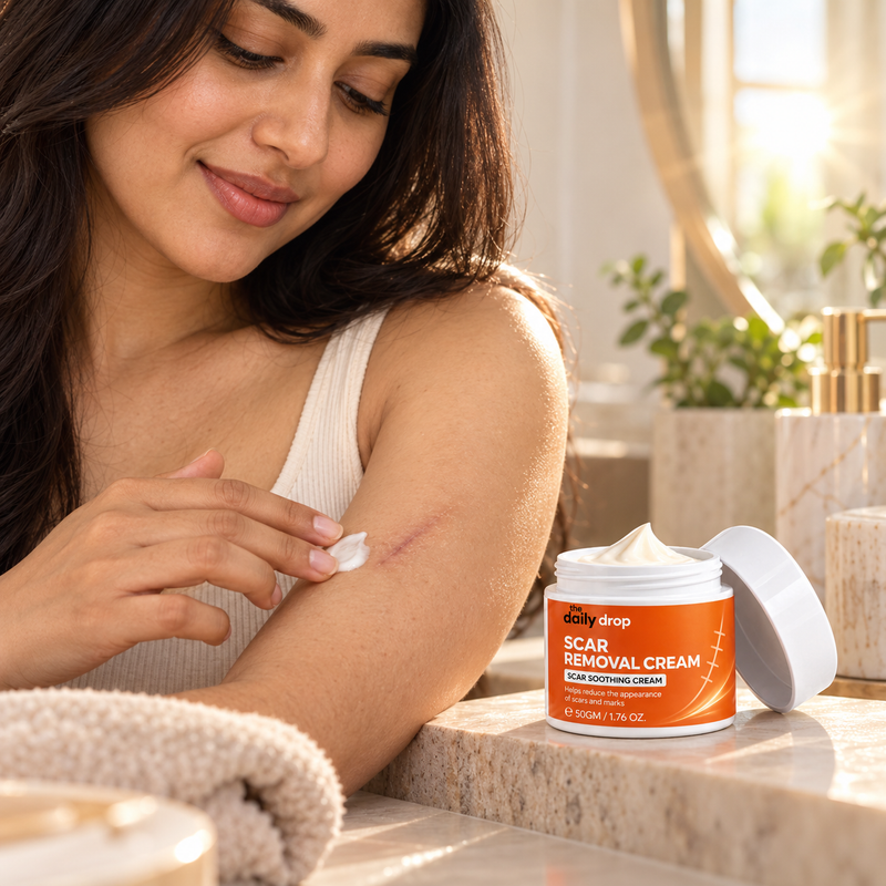 Applying the cream to a mark on the upper arm
