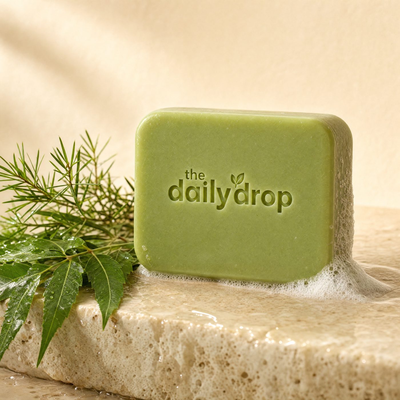 Close-up of the green botanical cleansing bar
