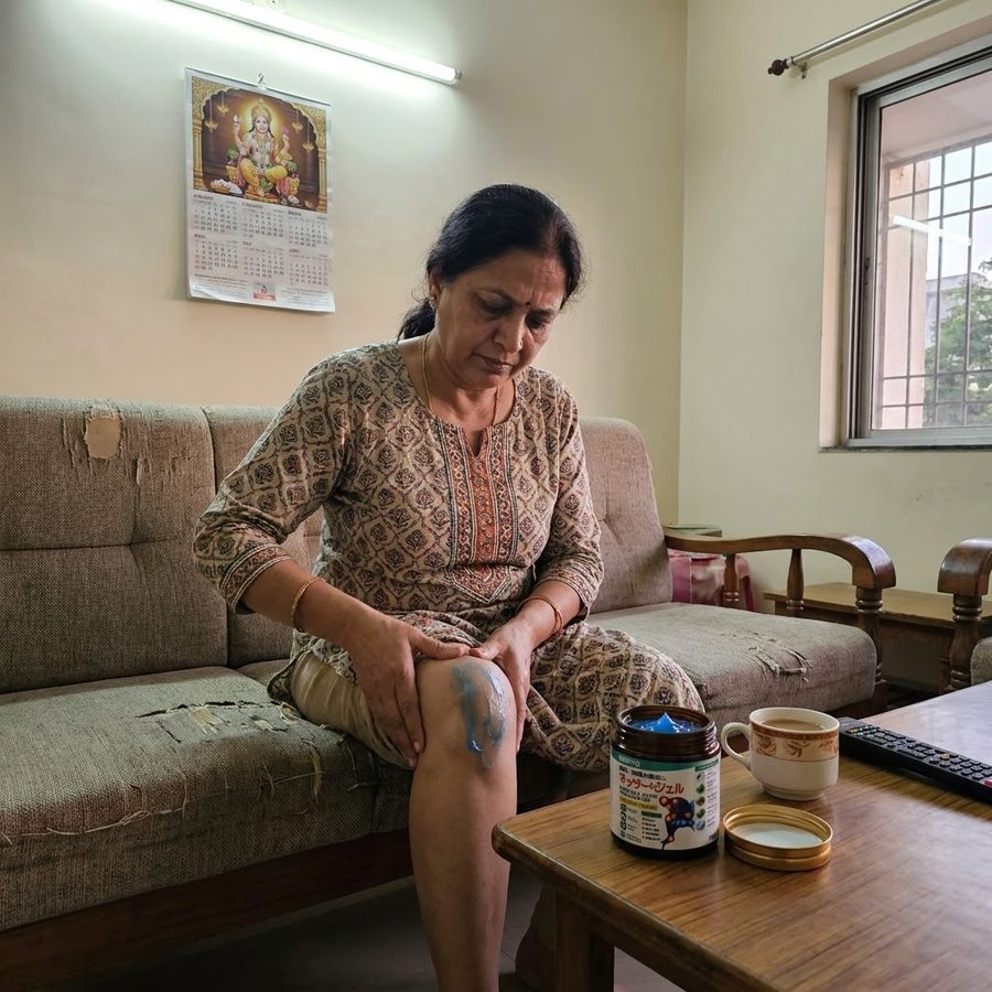 Massaging the gel into the knee at home